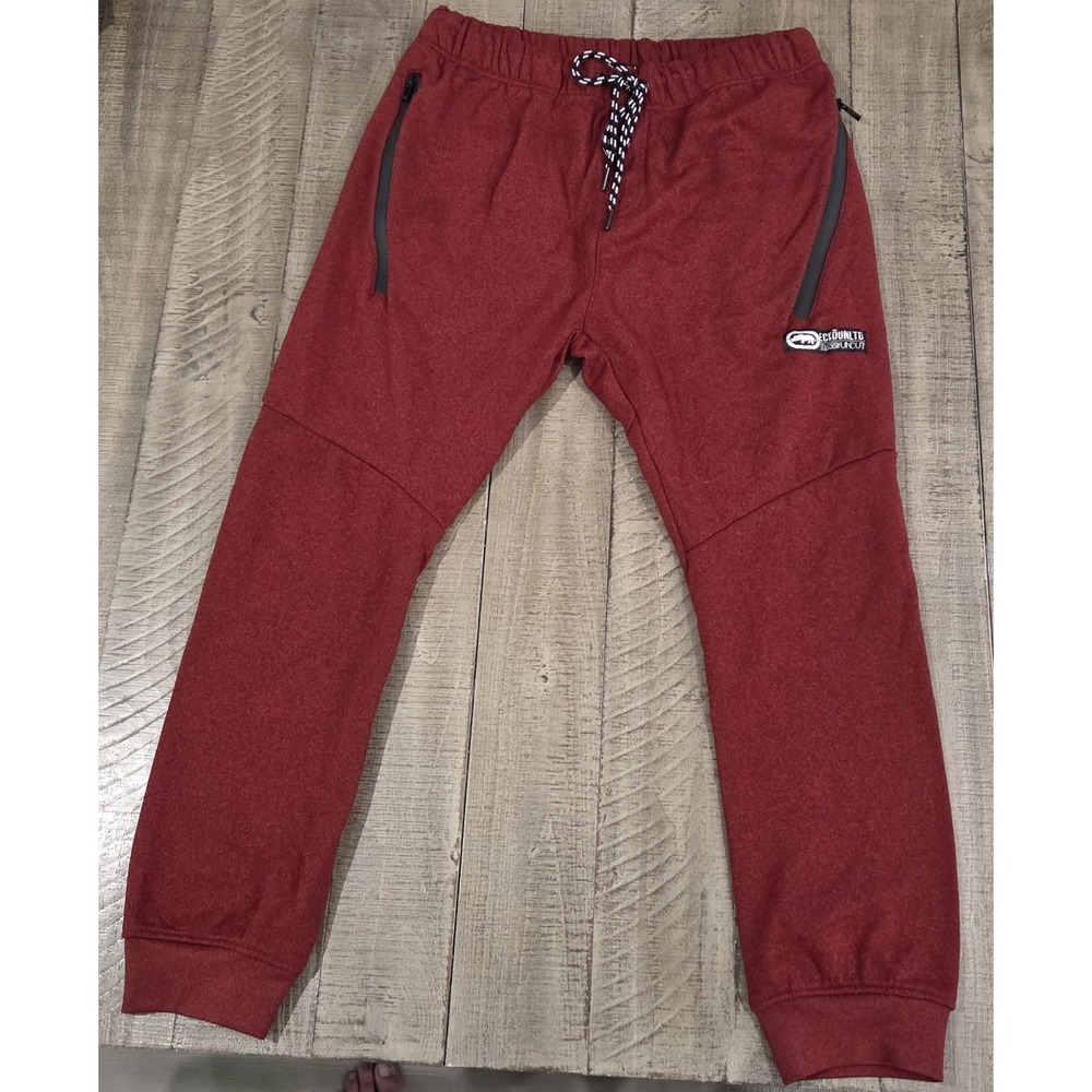 Ecko Unltd Raw Uncut Mens Red Jogger Sweatpants Large Fleece Pockets 29 Inseam